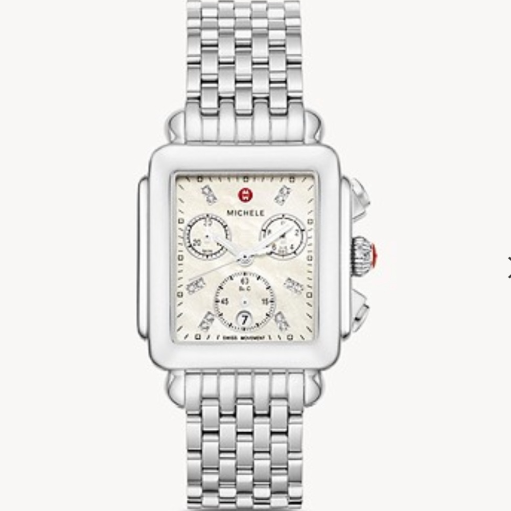 Michele Deco Stainless Steel Diamond Watch